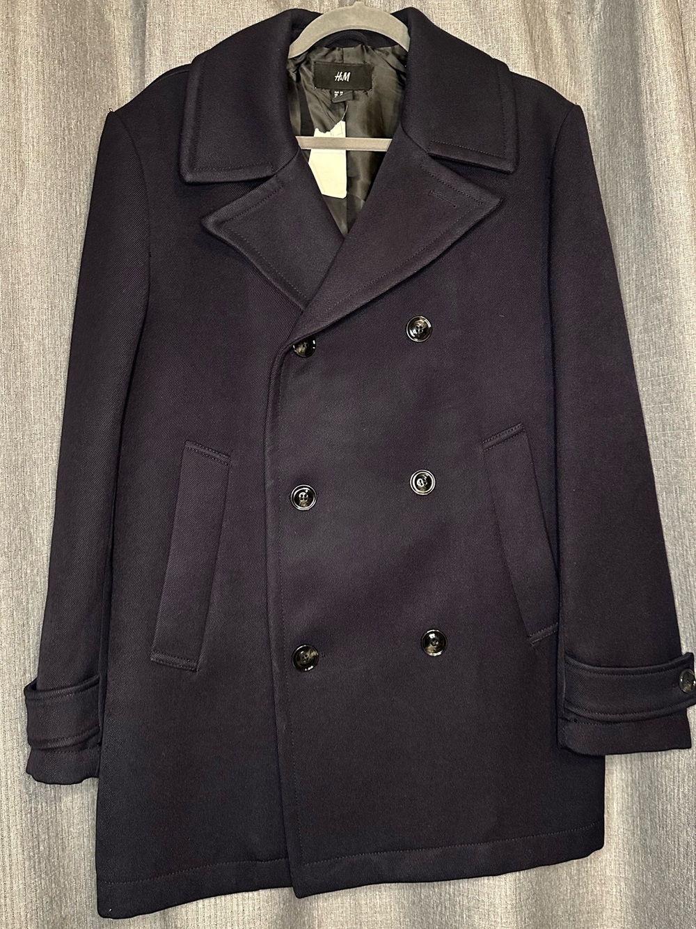 H&M Men's Double-Breasted Dark Navy Pea Coat
